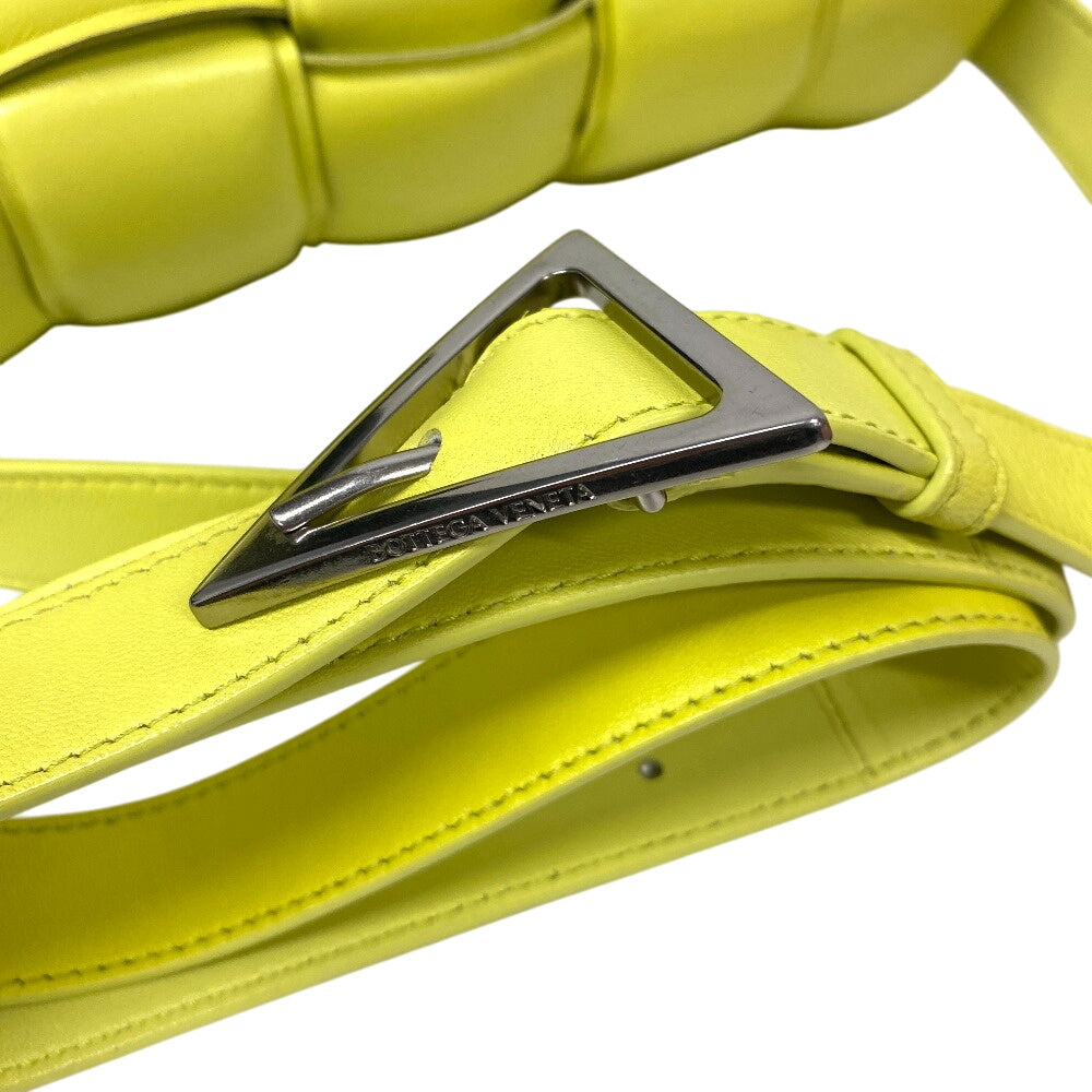 BOTTEGAVENETA Shoulder Bag leather yellow Padded cassette INTRECCIATO Women Used Authentic