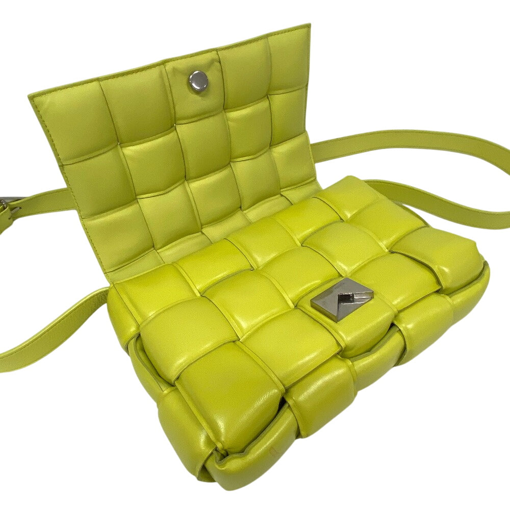 BOTTEGAVENETA Shoulder Bag leather yellow Padded cassette INTRECCIATO Women Used Authentic