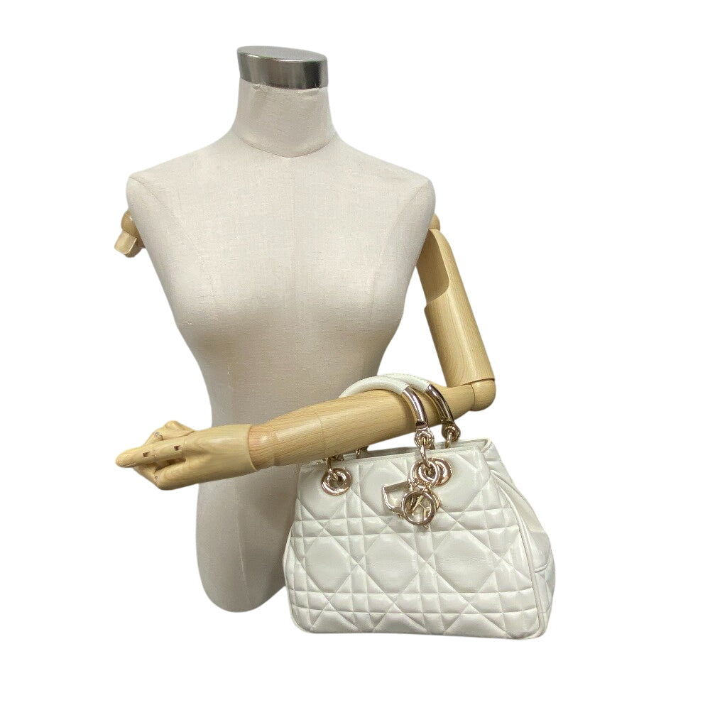 Christian Dior Handbag M0699OVJX leather white 2WAY handbag Cannage Lady Women Used Authentic