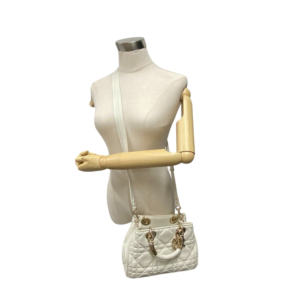 Christian Dior Handbag M0699OVJX leather white 2WAY handbag Cannage Lady Women Used Authentic