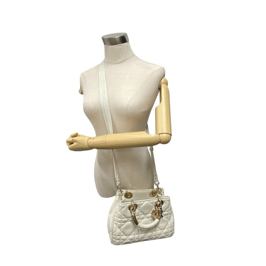 Christian Dior Handbag M0699OVJX leather white 2WAY handbag Cannage Lady Women Used Authentic