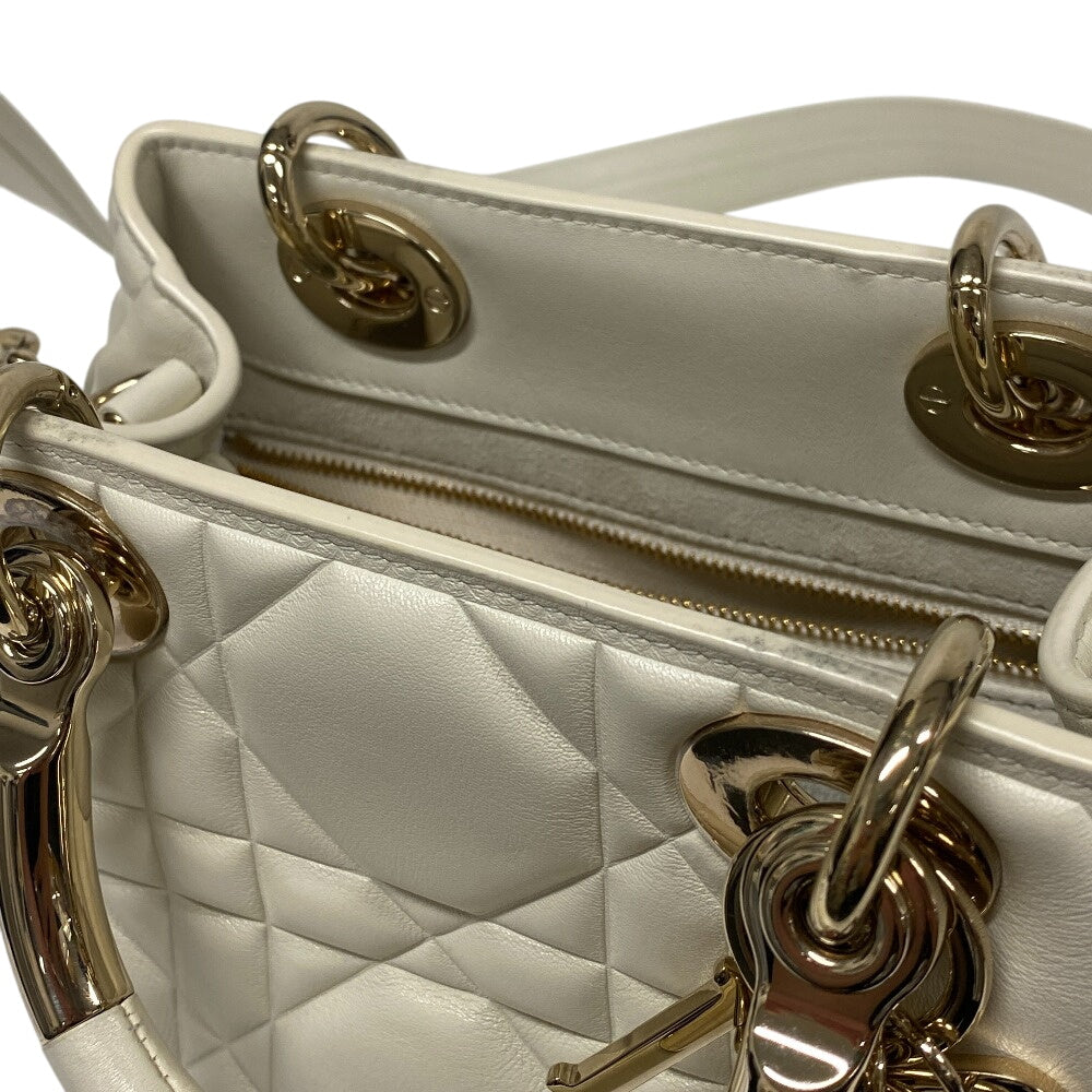 Christian Dior Handbag M0699OVJX leather white 2WAY handbag Cannage Lady Women Used Authentic