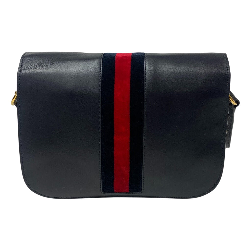 GUCCI Shoulder Bag 602204 Leather, Velour Navy Velor x leather Horsebit 1955 Women Used Authentic