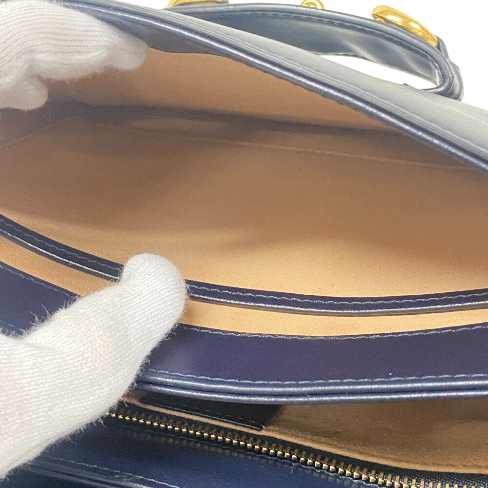GUCCI Shoulder Bag 602204 Leather, Velour Navy Velor x leather Horsebit 1955 Women Used Authentic