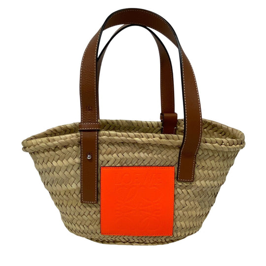 LOEWE Handbag Leather, Raffia beige Basket bag Raffia x leather basket Women Used Authentic