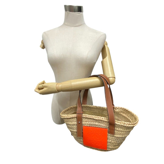 LOEWE Handbag Leather, Raffia beige Basket bag Raffia x leather basket Women Used Authentic