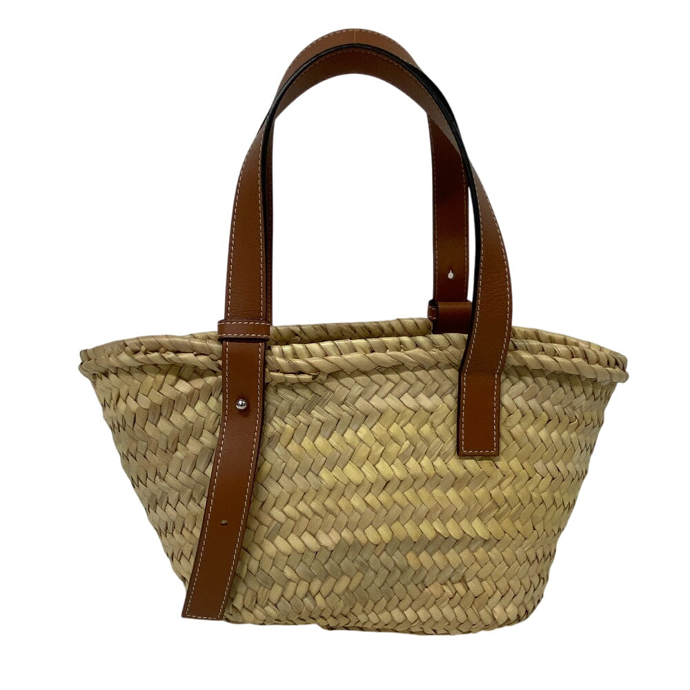 LOEWE Handbag Leather, Raffia beige Basket bag Raffia x leather basket Women Used Authentic