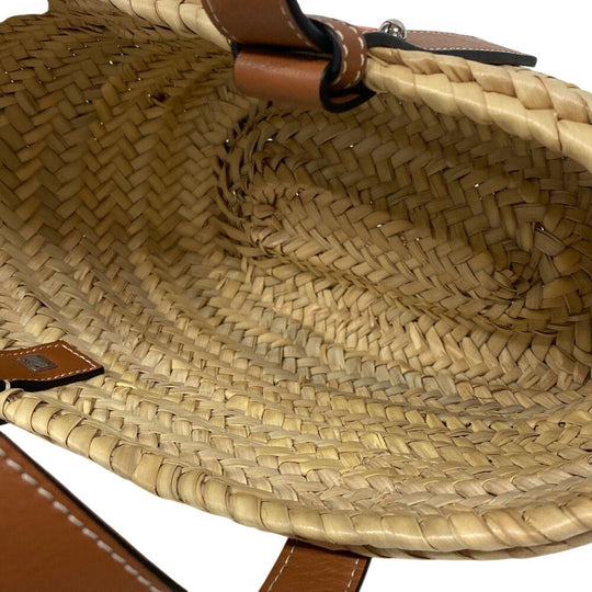 LOEWE Handbag Leather, Raffia beige Basket bag Raffia x leather basket Women Used Authentic