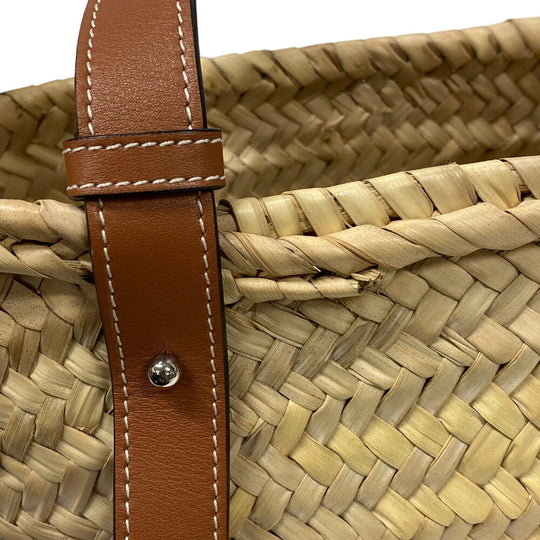 LOEWE Handbag Leather, Raffia beige Basket bag Raffia x leather basket Women Used Authentic