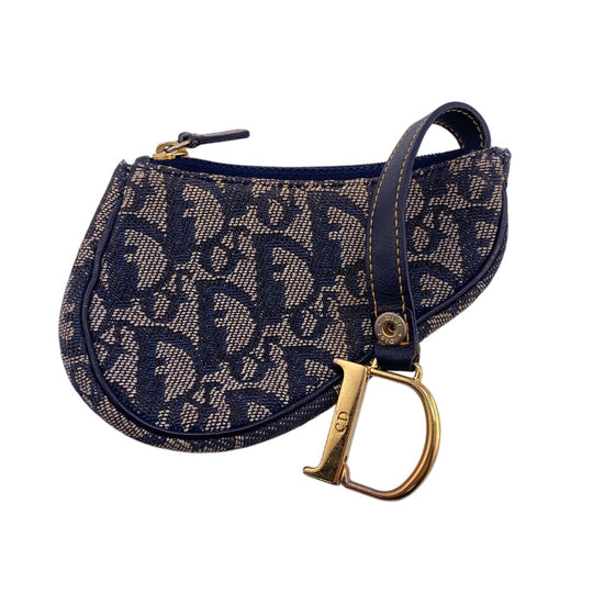 Christian Dior Coin case Canvas, Leather Navy saddle Trotter Women Used Authentic