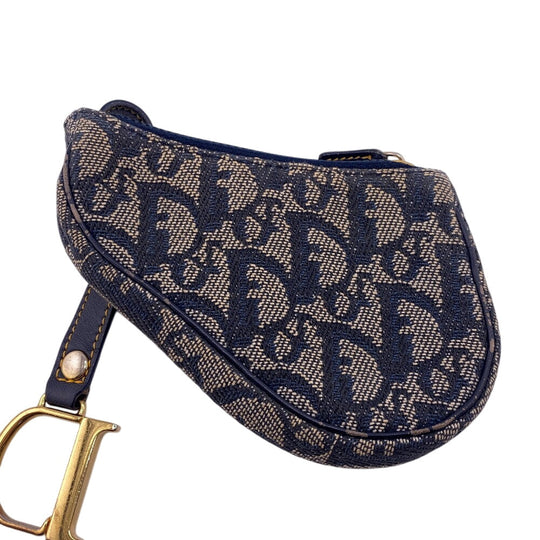 Christian Dior Coin case Canvas, Leather Navy saddle Trotter Women Used Authentic
