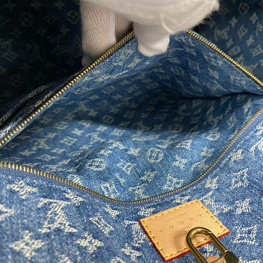 LOUIS VUITTON Tote Bag M46871 Monogram denim Navy Monogram denim On the Go MM Women Used Authentic