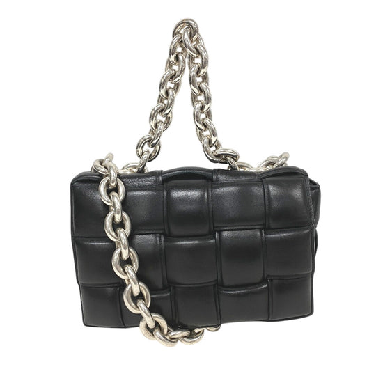 BOTTEGAVENETA Shoulder Bag leather black Chain MAXI INTRECCIATO Padded cassette Women Used Authentic