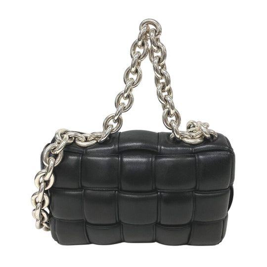 BOTTEGAVENETA Shoulder Bag leather black Chain MAXI INTRECCIATO Padded cassette Women Used Authentic