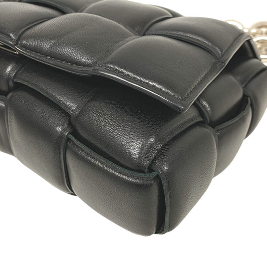 BOTTEGAVENETA Shoulder Bag leather black Chain MAXI INTRECCIATO Padded cassette Women Used Authentic