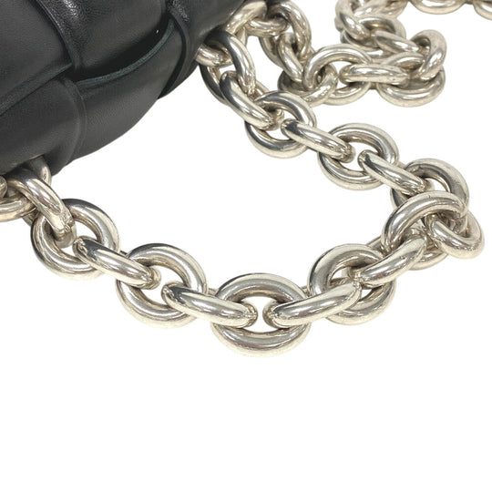 BOTTEGAVENETA Shoulder Bag leather black Chain MAXI INTRECCIATO Padded cassette Women Used Authentic