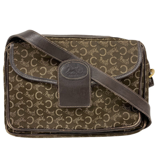 CELINE Shoulder Bag Canvas, Leather Brown Sulky C Carriage Pattern Women Used Authentic