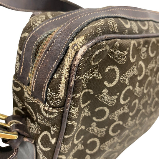 CELINE Shoulder Bag Canvas, Leather Brown Sulky C Carriage Pattern Women Used Authentic