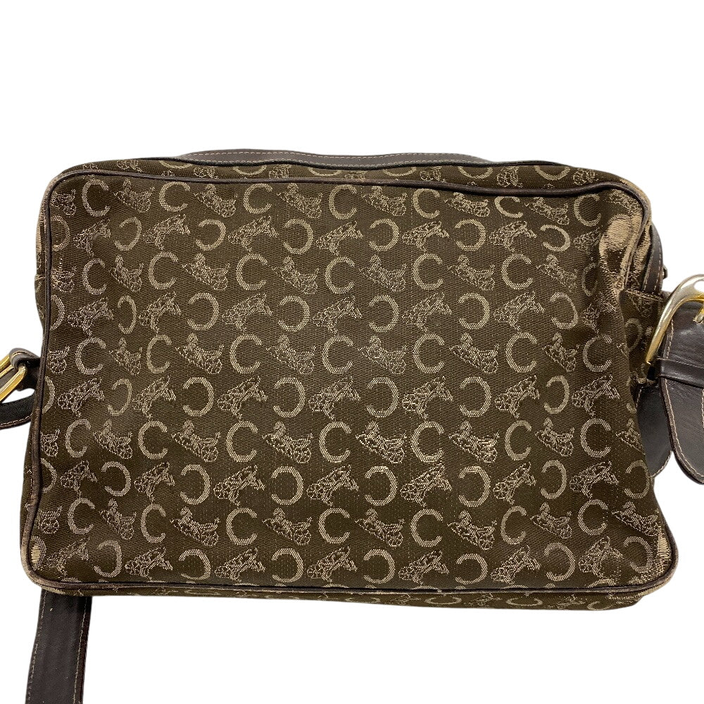 CELINE Shoulder Bag Canvas, Leather Brown Sulky C Carriage Pattern Women Used Authentic