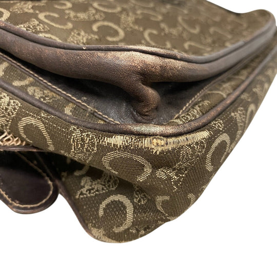 CELINE Shoulder Bag Canvas, Leather Brown Sulky C Carriage Pattern Women Used Authentic