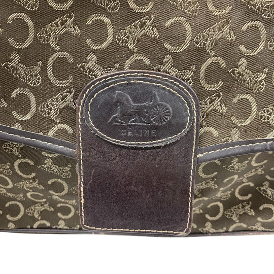 CELINE Shoulder Bag Canvas, Leather Brown Sulky C Carriage Pattern Women Used Authentic