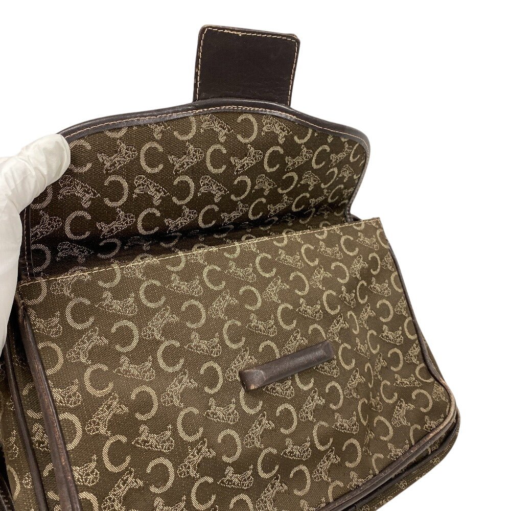 CELINE Shoulder Bag Canvas, Leather Brown Sulky C Carriage Pattern Women Used Authentic