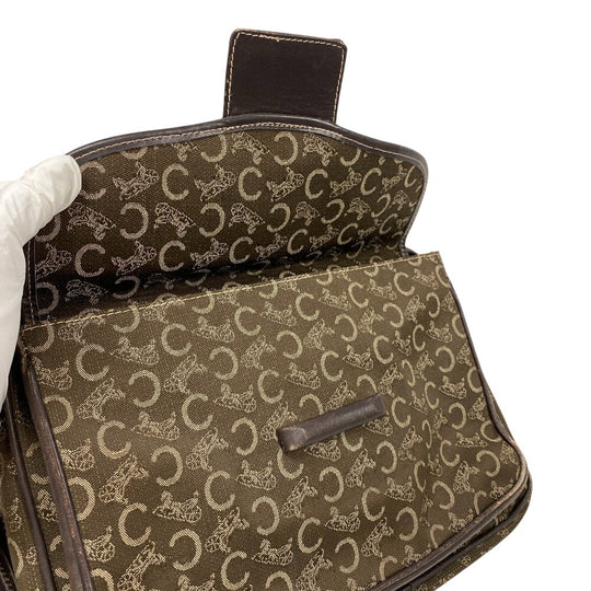 CELINE Shoulder Bag Canvas, Leather Brown Sulky C Carriage Pattern Women Used Authentic