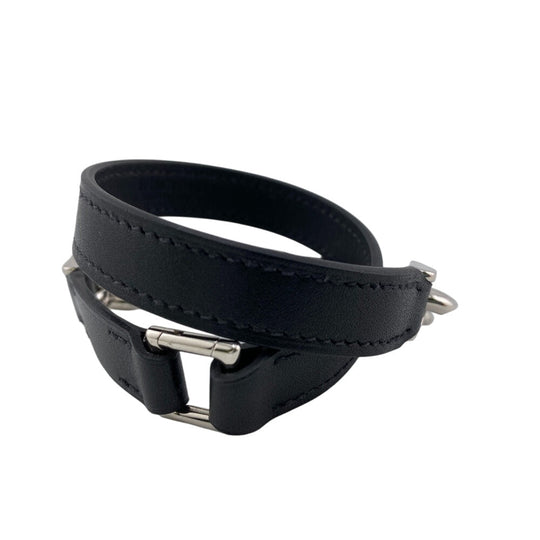 HERMES bracelet Leather, Metal black B2023 T4 Camden mens Used Authentic
