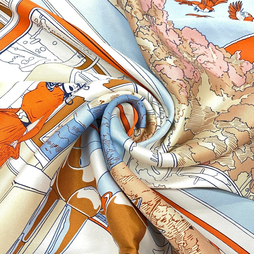 HERMES scarf silk Orange Rendez Vous Galant Carre70 Women Used Authentic
