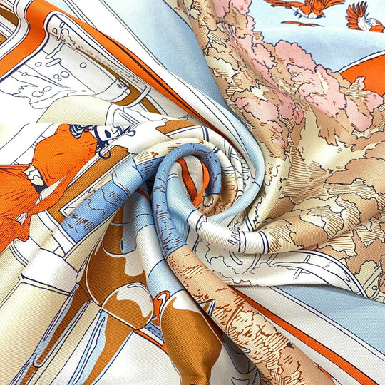 HERMES scarf silk Orange Rendez Vous Galant Carre70 Women Used Authentic