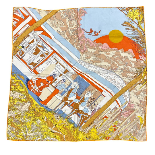 HERMES scarf silk Orange Rendez Vous Galant Carre70 Women Used Authentic