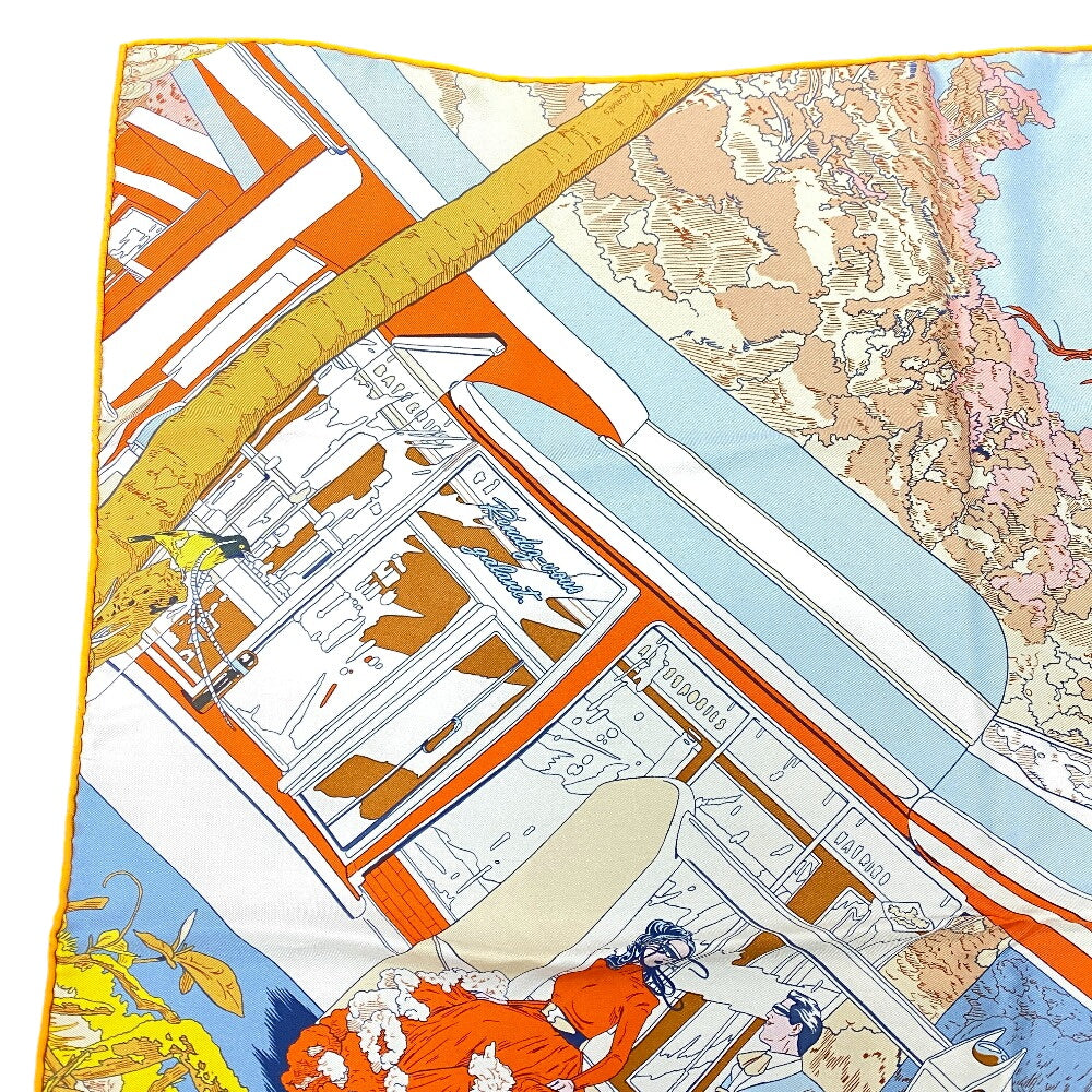HERMES scarf silk Orange Rendez Vous Galant Carre70 Women Used Authentic