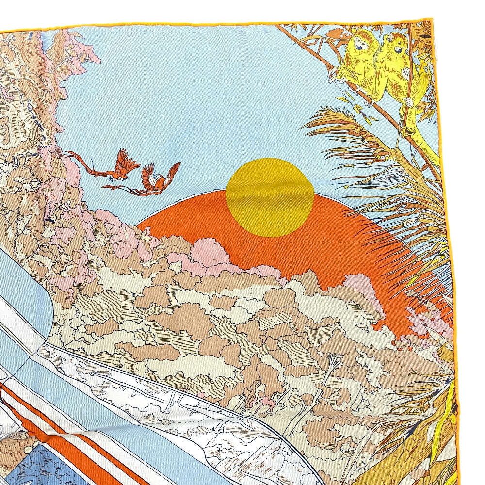 HERMES scarf silk Orange Rendez Vous Galant Carre70 Women Used Authentic