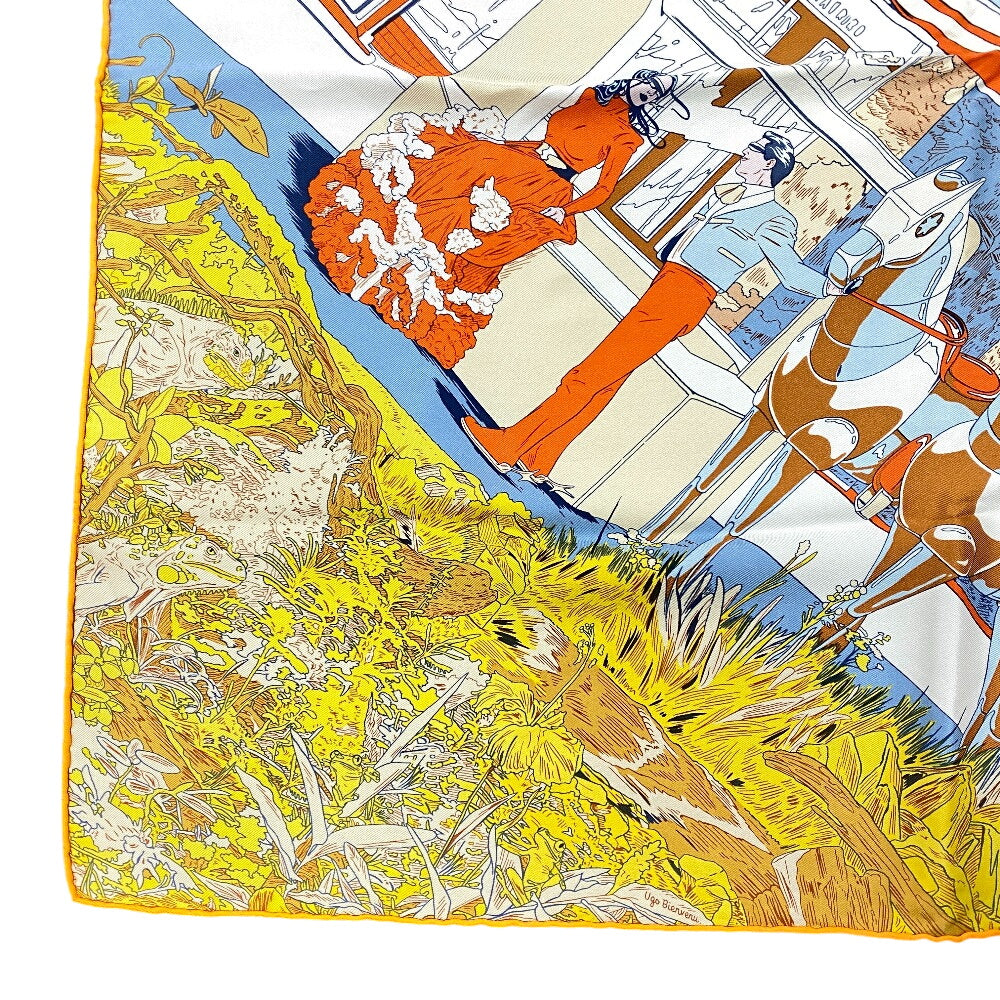 HERMES scarf silk Orange Rendez Vous Galant Carre70 Women Used Authentic