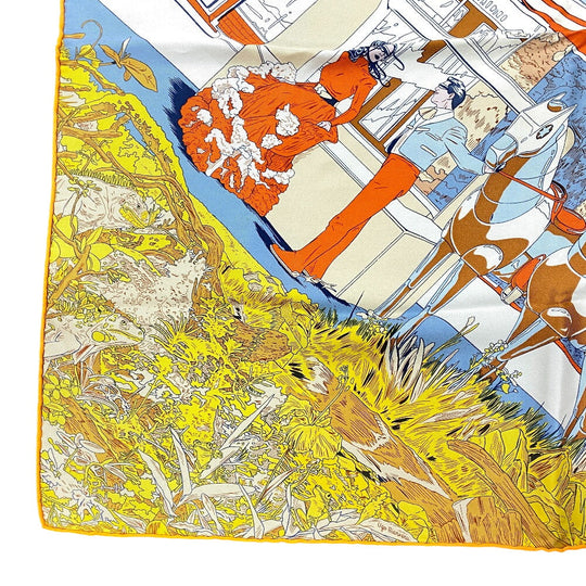 HERMES scarf silk Orange Rendez Vous Galant Carre70 Women Used Authentic