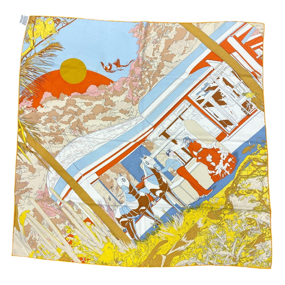 HERMES scarf silk Orange Rendez Vous Galant Carre70 Women Used Authentic