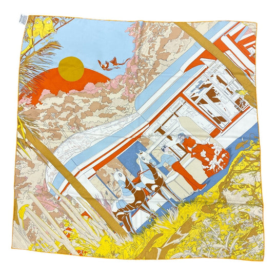 HERMES scarf silk Orange Rendez Vous Galant Carre70 Women Used Authentic