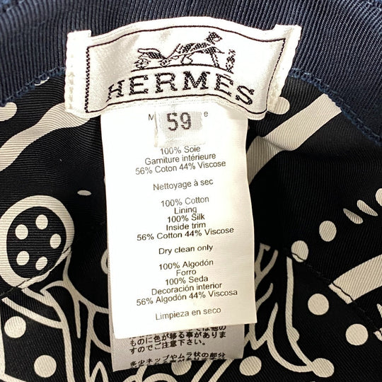 HERMES hat cotton Indigo blue Ronidem Helen ASTROLOGIE NOUVELLE New Astrology mens 59 Used Authentic