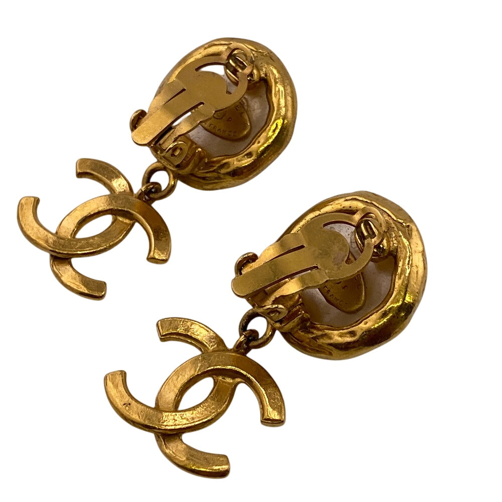 CHANEL Earring Gold Plated gold 95P Fake pearl COCO Mark Women Used Authentic