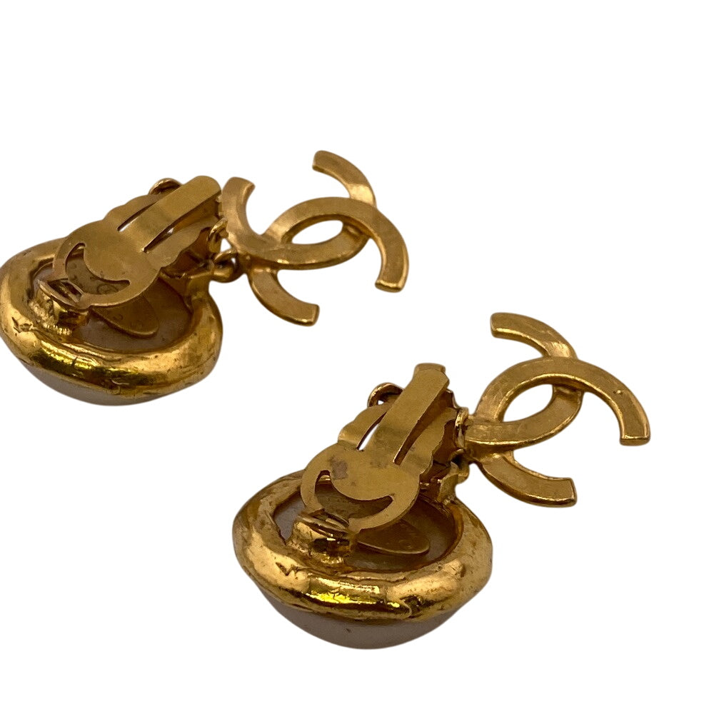 CHANEL Earring Gold Plated gold 95P Fake pearl COCO Mark Women Used Authentic