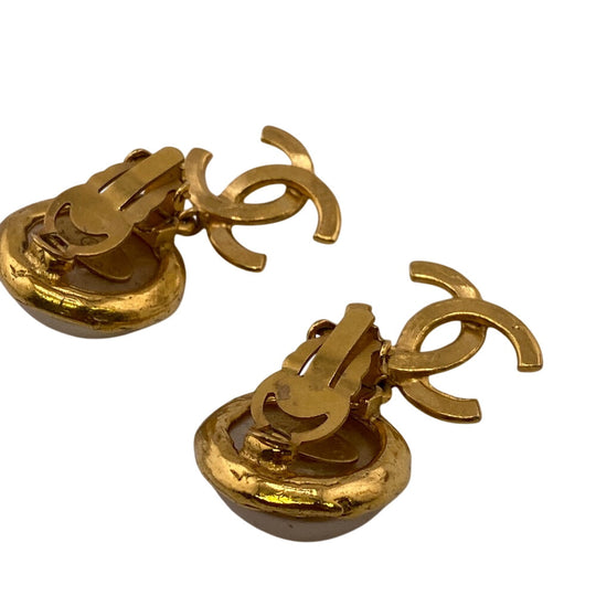 CHANEL Earring Gold Plated gold 95P Fake pearl COCO Mark Women Used Authentic