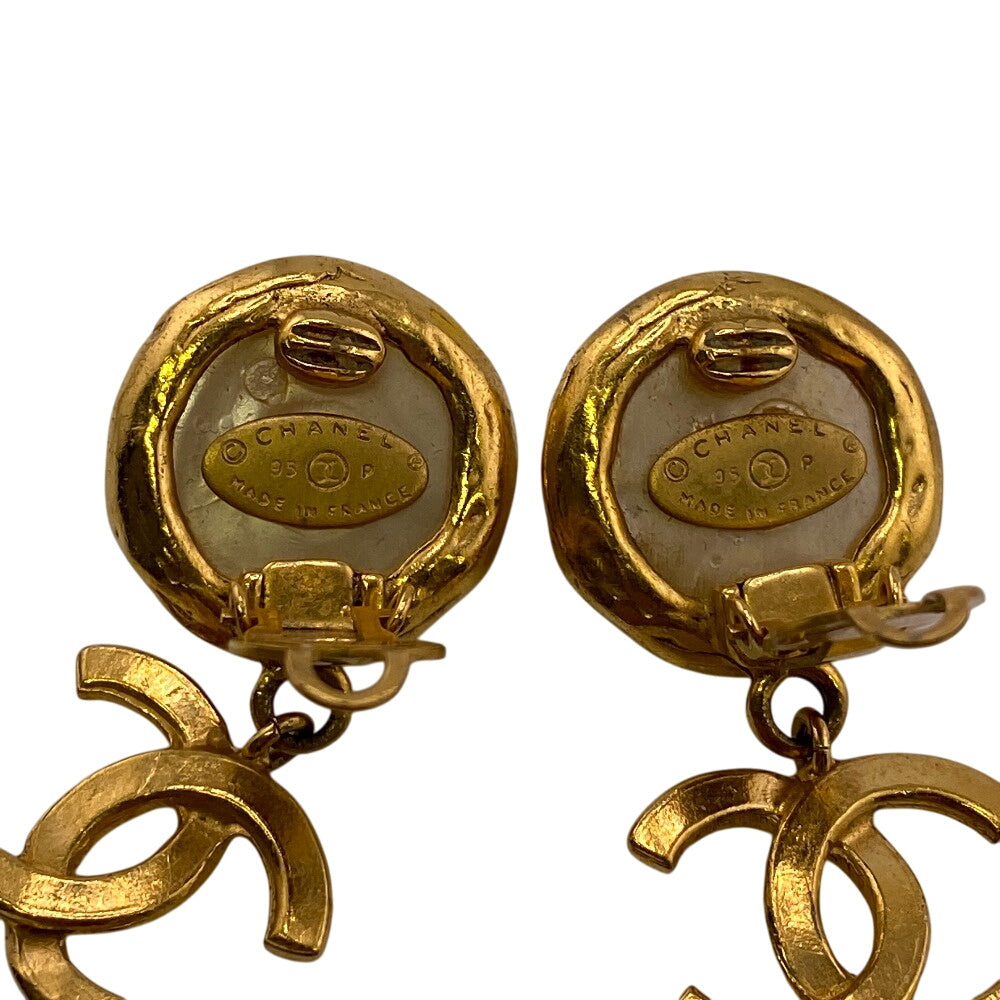 CHANEL Earring Gold Plated gold 95P Fake pearl COCO Mark Women Used Authentic