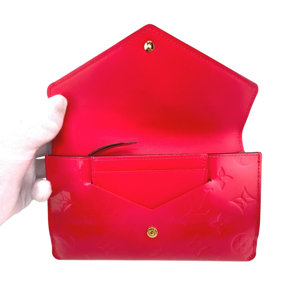 LOUIS VUITTON Long Wallet Purse M61689 Monogram Vernis Red Bifold Walletlong wallet Vernis Portefeuille Jeanne Women Used Authentic