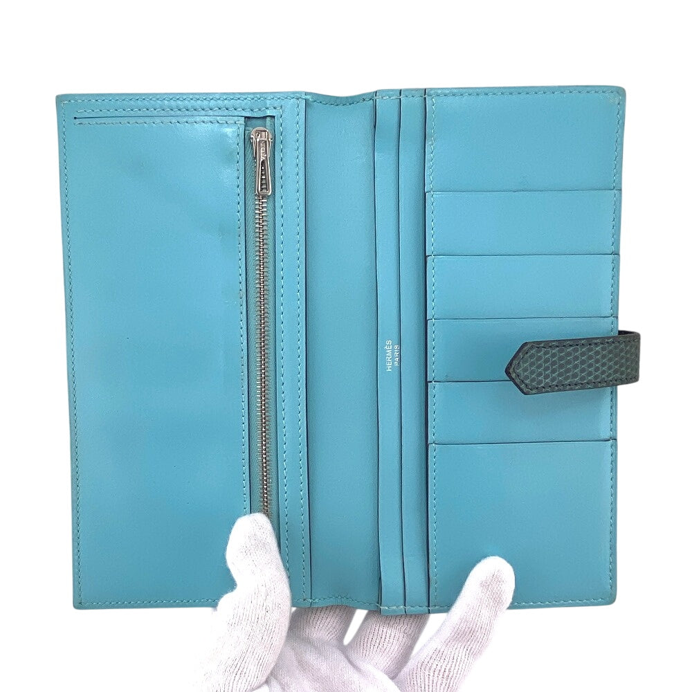 HERMES Long Wallet Purse Epsom green Bifold Walletlong wallet Votaderact Beansufla Women Used Authentic
