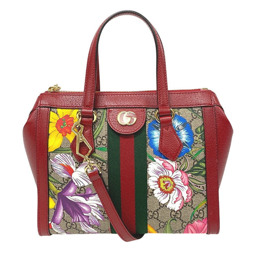 GUCCI Handbag 547551 Leather, PVC beige 2way GG Flora Shoulder Bag Women Used Authentic