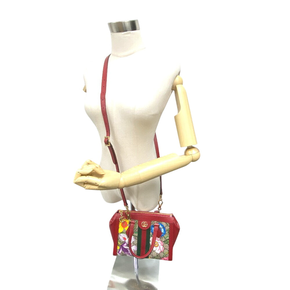 GUCCI Handbag 547551 Leather, PVC beige 2way GG Flora Shoulder Bag Women Used Authentic