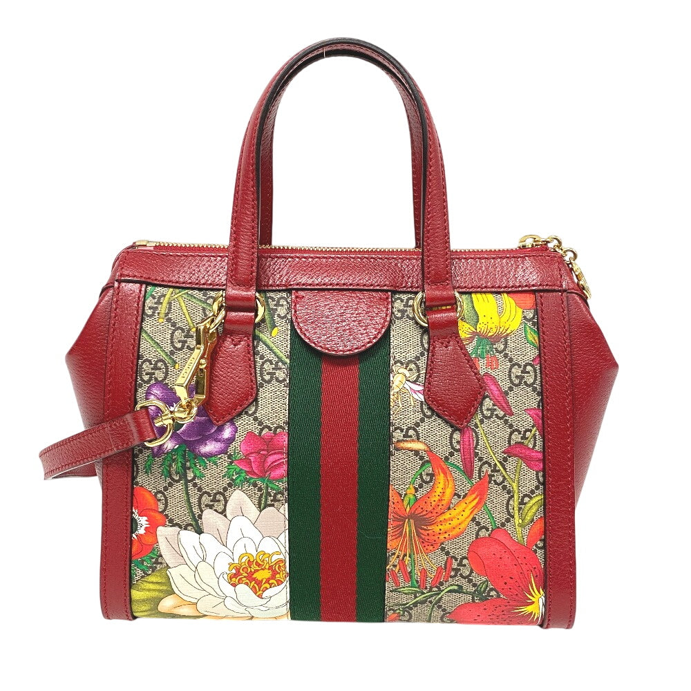 GUCCI Handbag 547551 Leather, PVC beige 2way GG Flora Shoulder Bag Women Used Authentic
