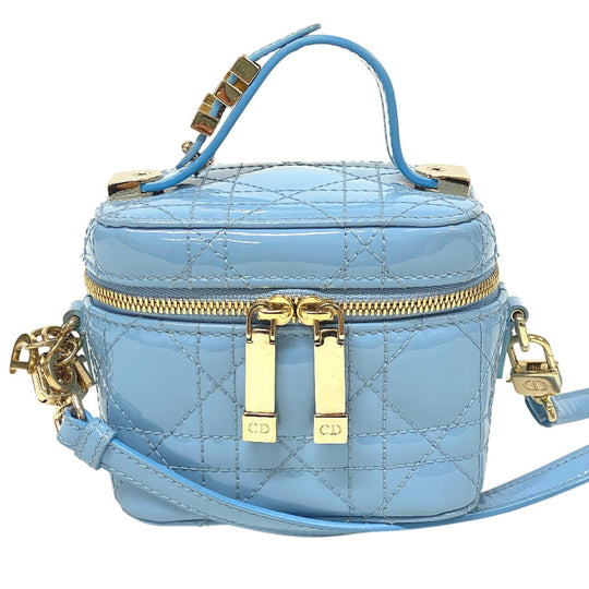 Christian Dior Shoulder Bag Patent leather blue 2way Canage Vanity bag Women Used Authentic
