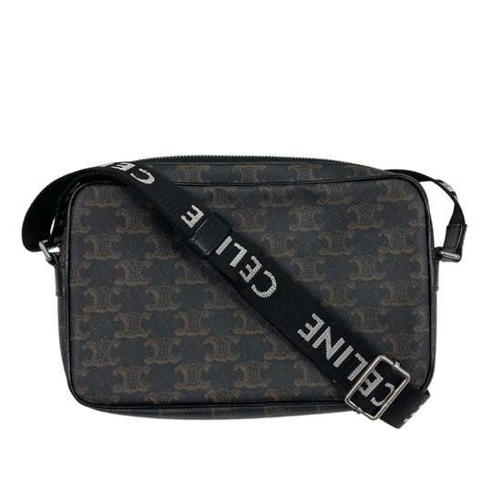 CELINE Messenger bag Leather, PVC black medium Triomphe Women Used Authentic