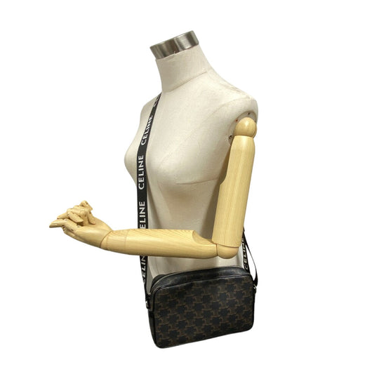 CELINE Messenger bag Leather, PVC black medium Triomphe Women Used Authentic